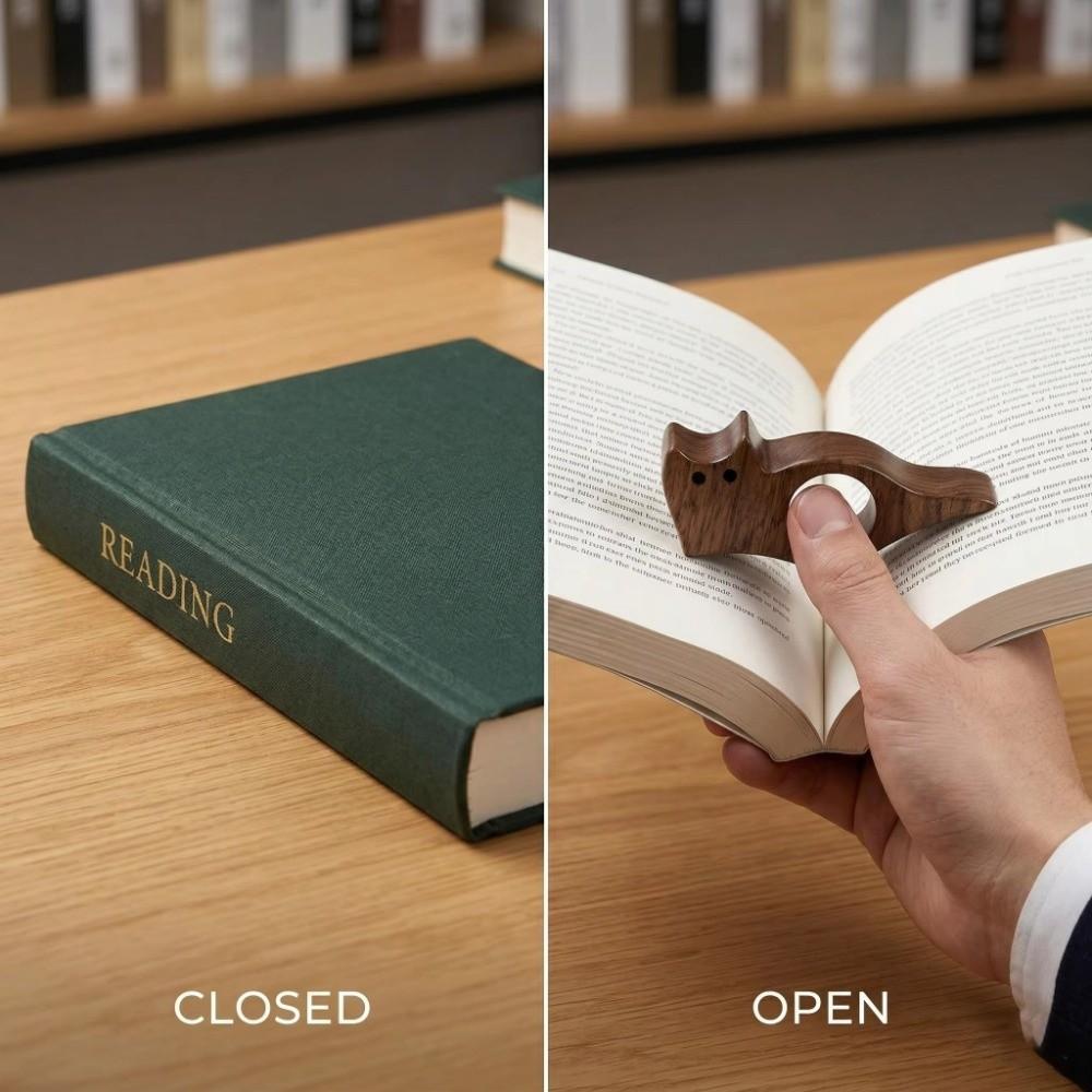 Fast Reading Aid Wooden Cat Bookmark One Hand Operation Reading Bookmark Rings Book Use