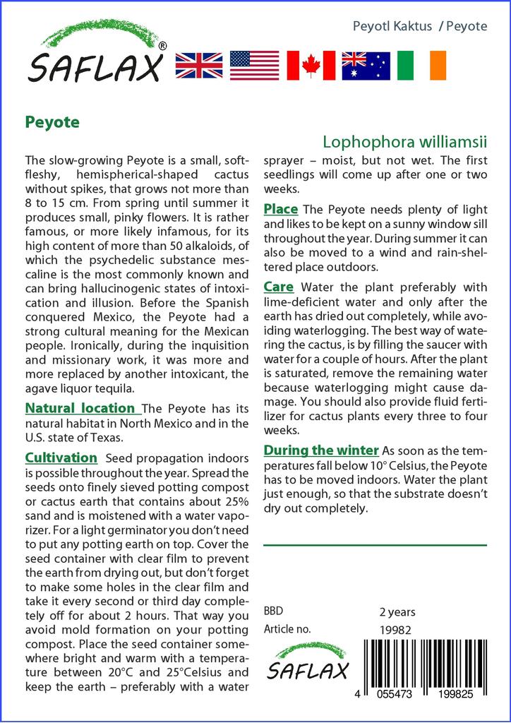 SAFLAX Пейот - 20 семян - Lophophora williamsii