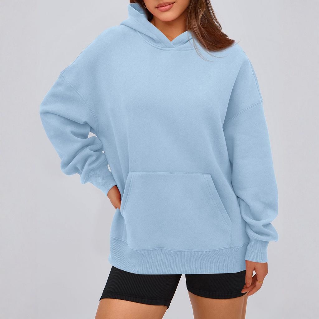 Women's Fashion Casual Solid Color Pocket Long Sleeve Hoodie