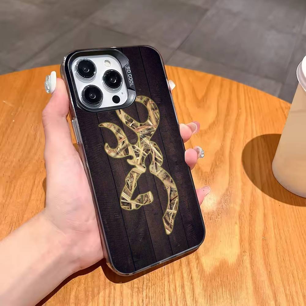 Крутой чехол B-BrowningS Huntings DEER для iPhone 17,16,15,14,13,12,11 Plus,Pro Max,XS,Цветной Серебряный Позолоченный Внутренний Чехол