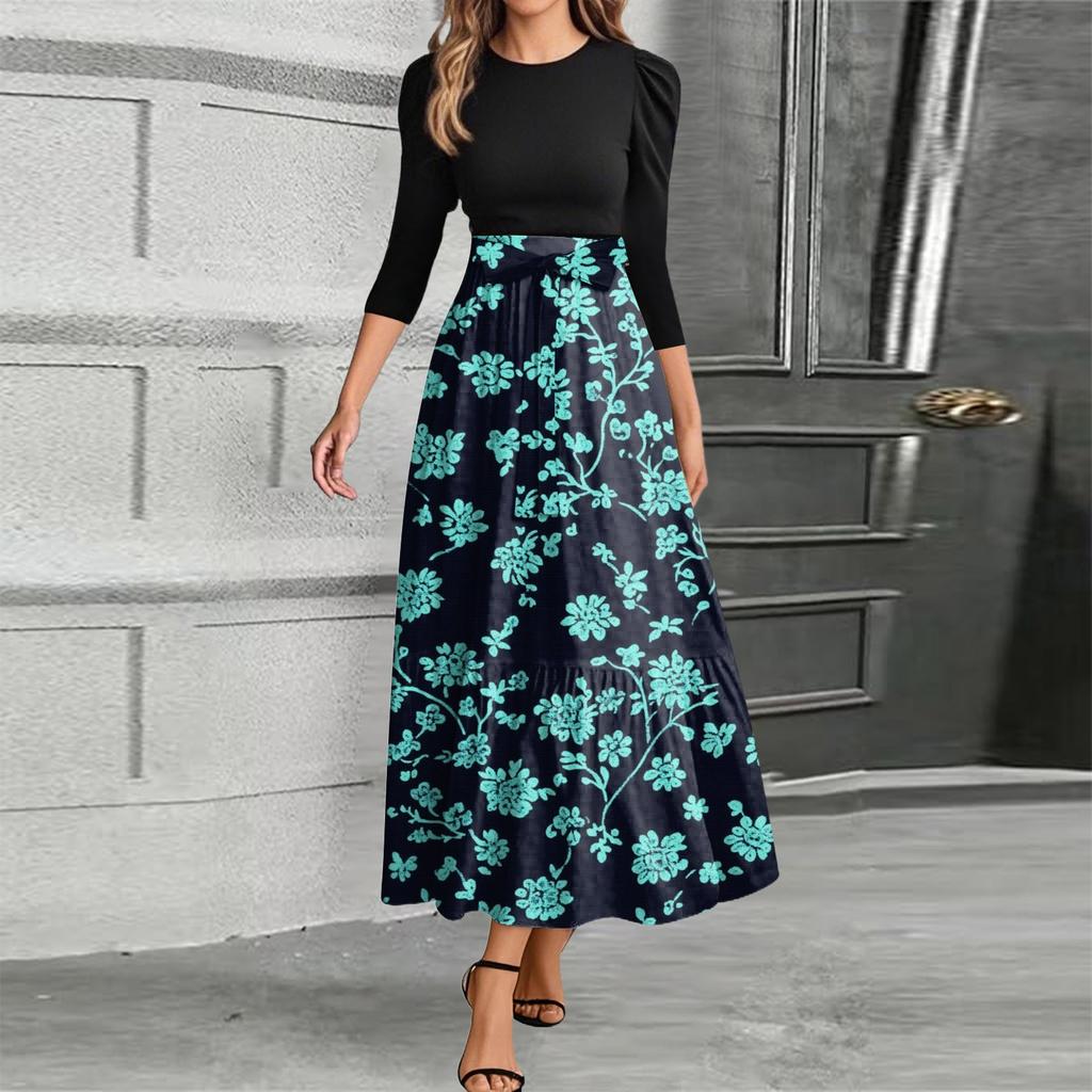 Женское модное повседневное платье с поясом и круглым вырезом, цветочной вышивкой, элегантное, темпераментное, с рукавами три четверти