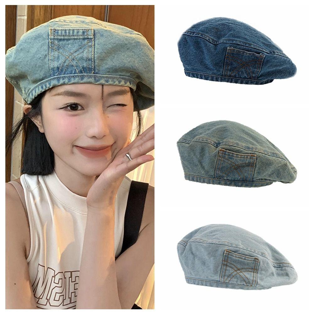 Korean Style Painter Hat Newsboy Cap Octagonal Hat Personality Denim Beret  Ladies