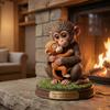 Cute Monkey Figurine Small Baby Monkey Holding Plush Toy Desktop Ornament for Living Room Bedroom Office Table Decor
