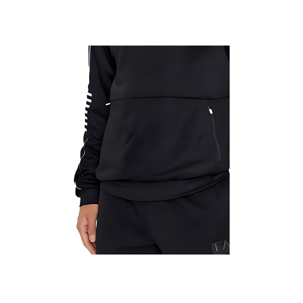 Emporio Armani EA7 Толстовка с капюшоном и принтом в полоску с буквами и цифрами, длинный рукав, мужские худи, черная, 6RPM06-PJ16Z-1200