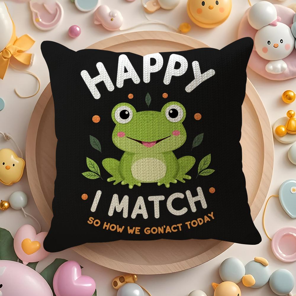 Funny Frog Cartoon Cushion Cover DoubleSided Printed Organic Linen Pillow Cover Decorative for Sofa Home