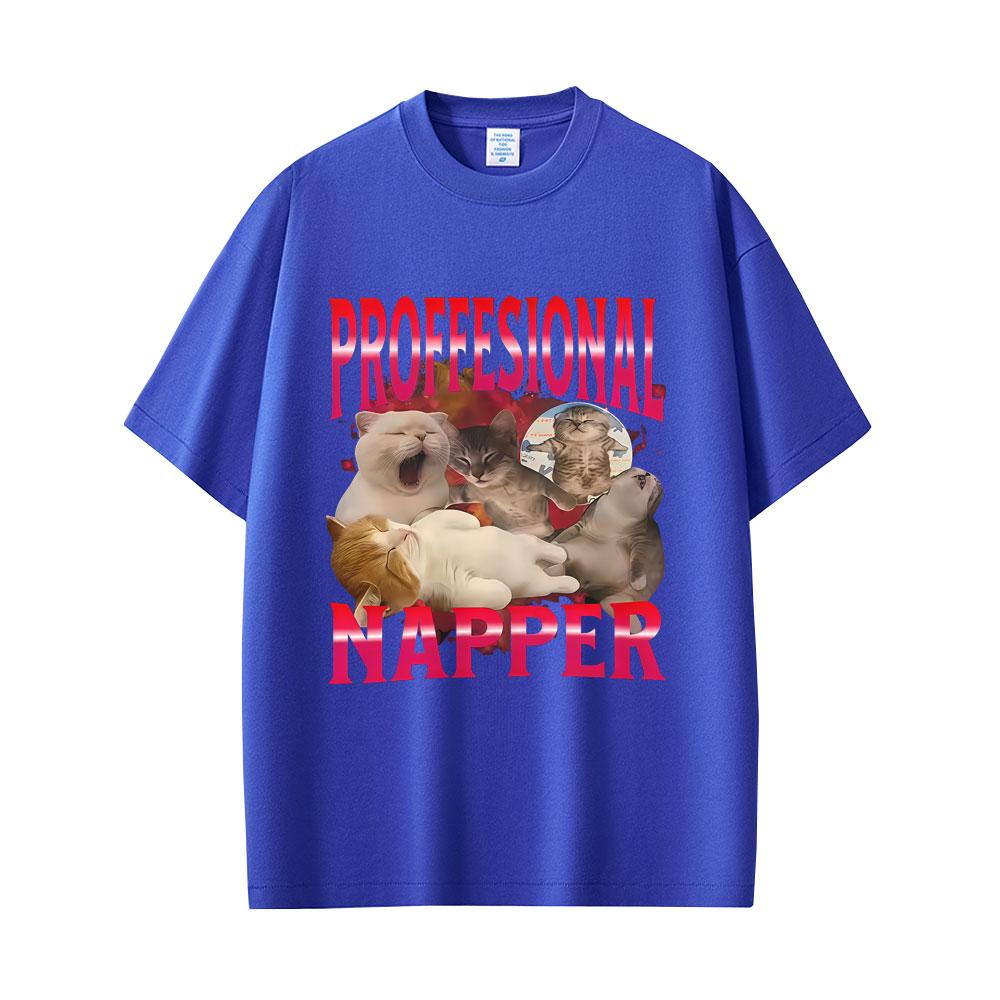 Professional Nap Cat Lover Funny Graphic T-shirt Unisex Women Casual Humor T-shirts Unisex's Cotton Oversized Short Sleeve T Shirts