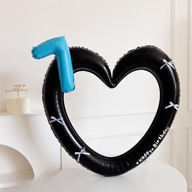 Рамка для фото в форме сердца Фольгированный шар 0-9 Синий номер с наклейками-бантиками для вечеринки по случаю дня рождения в синем стиле, реквизит для фото, свадебный декор из воздушных шаров