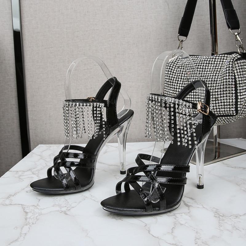 Женские пикантные босоножки на каблуке 11 см, модные туфли на высоком каблуке для девочек, сексуальные тапочки для ночного клуба, высокие туфли на каблуке со стразами