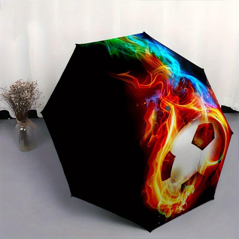 Flaming Soccer Ball Theme 8 Bone Hand Automatic Folding Umbrella, Compact and Portable Design, A Perfect Gift for Birthday, Christmas or Bus