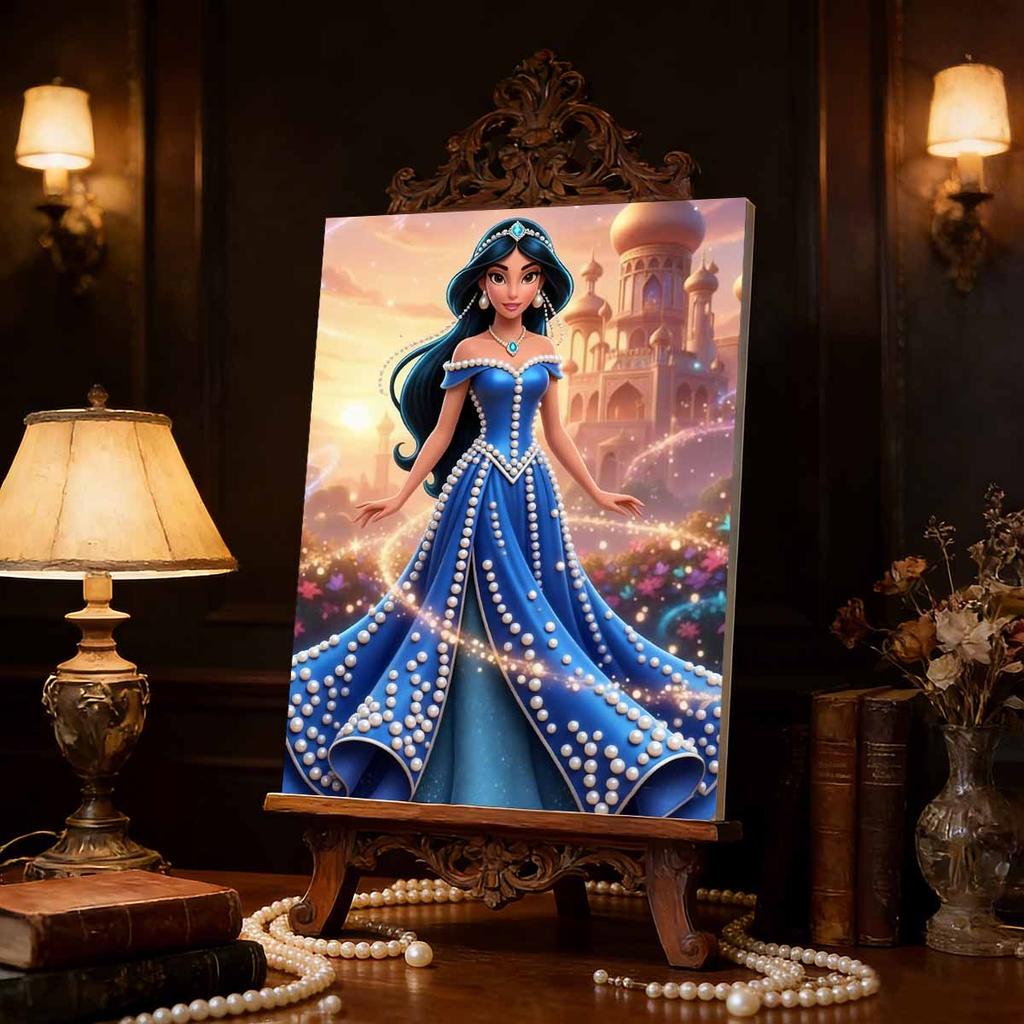 Disney Жемчужная живопись Принцесса Жасмин Синее Жемчужное Платье Без Бретелек Длины До Пола 5D Жемчужная Вышивка Крестиком Набор для Дома и Класса Декоративная Цель