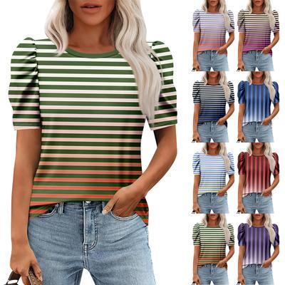 Женские повседневные топы с коротким рукавом и круглым вырезом с принтом, туники, рубашки, летняя одежда