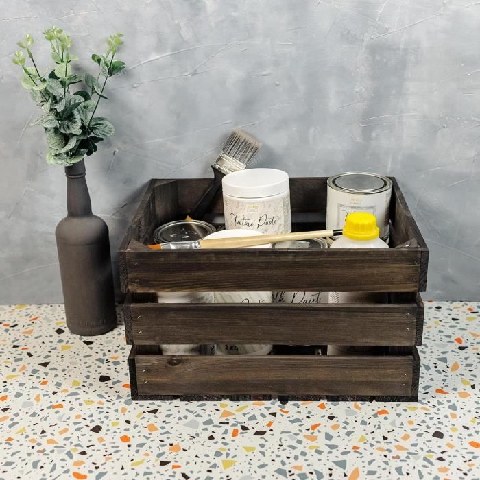 Boîte de rangement - CREATIVE DECO - Caisse en Bois Noir - 40 x 30 x 23 cm - Vintage - Durable
