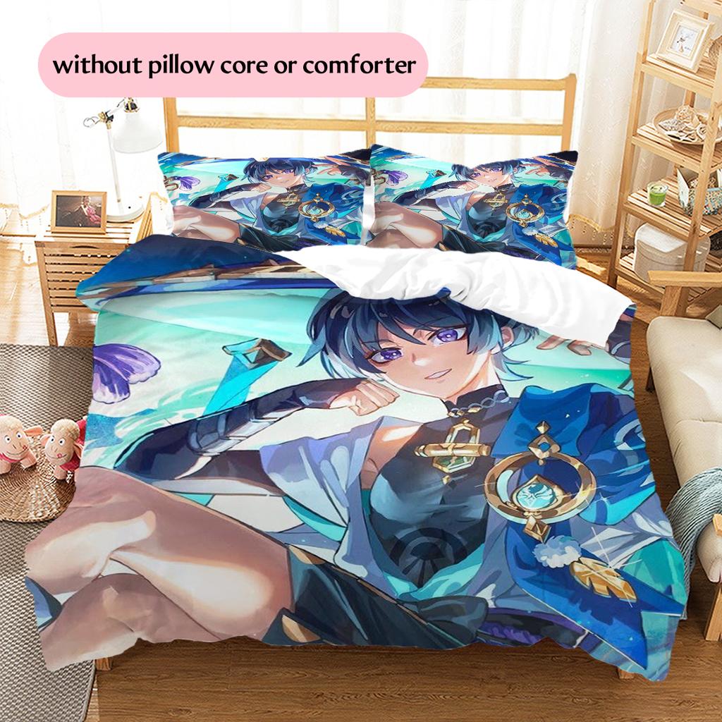 Genshin Impact Wanderer Pattern Bedding Home Decoration Birthday & Festival Gift (1 * duvet cover + 2 * pillowcase, without core)