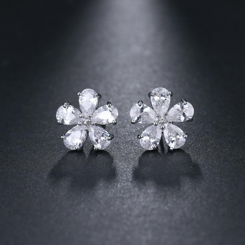 EMMAYA Korean Fahion Cute Jewelry Silver Cute Flower Stud Earrings CZ Bridal Wedding Earrings