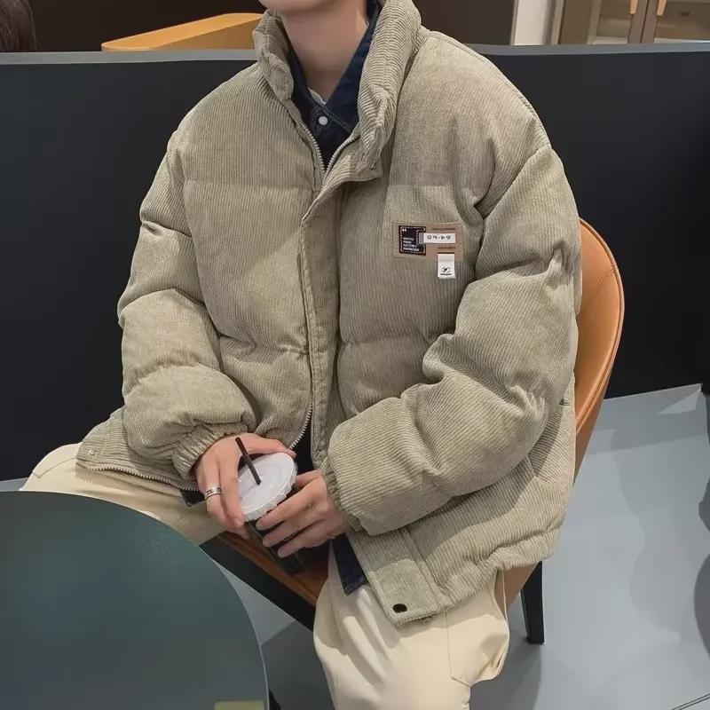 Унисекс вельветовая куртка с воротником-стойкой из плотного хлопка - модное зимнее пальто для пар