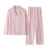 Top and Bottom Long Long Checkered Large Front Loose Gentle On the Room Wear [Yucahype] Women's Pajamas, Set, Sleeves, Pants, 100% Cotton, Pattern,
