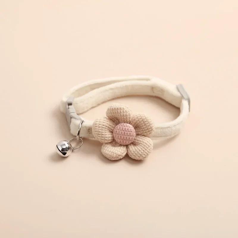 Adjustable Cat Collar with Cute Plush Flower and Bell Soft Kitten Necklace for Small Dogs Pet Accessories