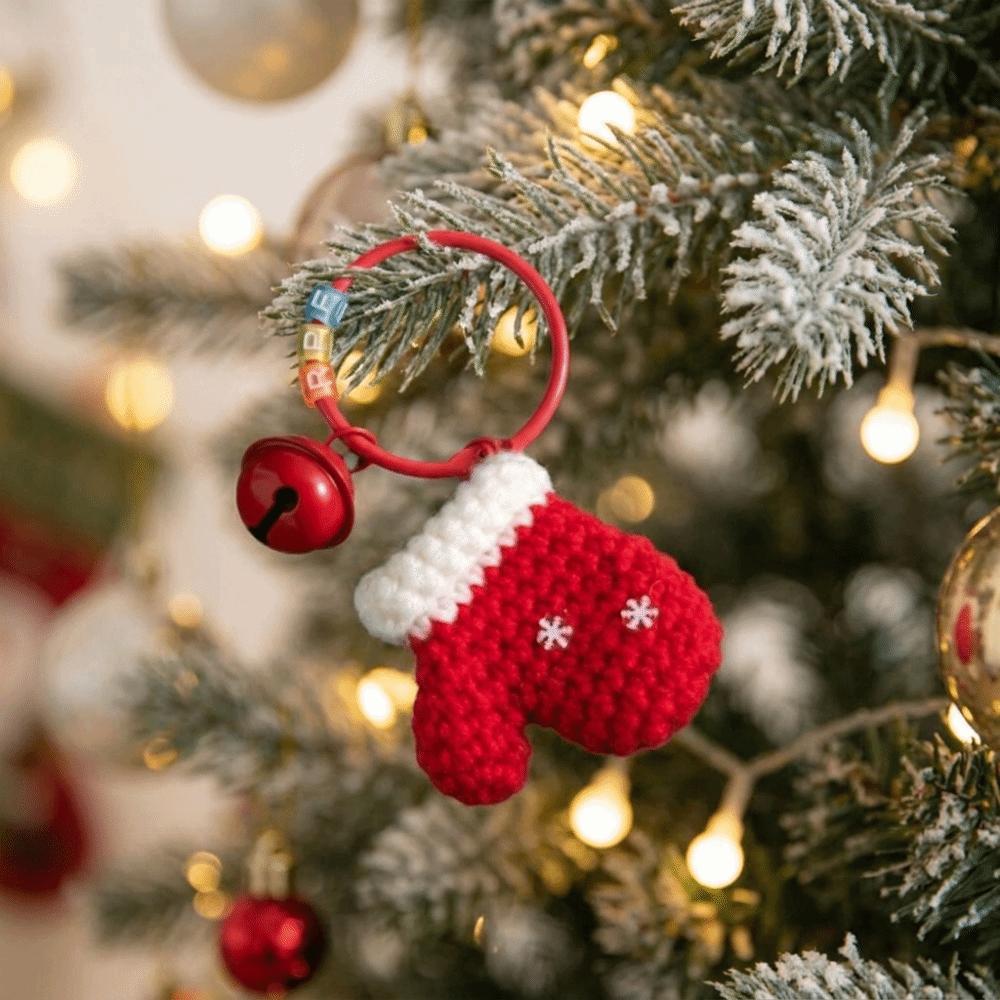 with Bell Xmas Crochet Keychain Yarn Christmas Pendant Cozy Christmas Bag Charm Gift