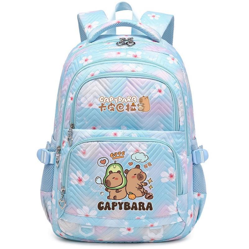 Capybara Print Youth School Backpack Teen Girls Boys Lightweight Multi-Compartment Nylon Bag With Air-Padded Straps