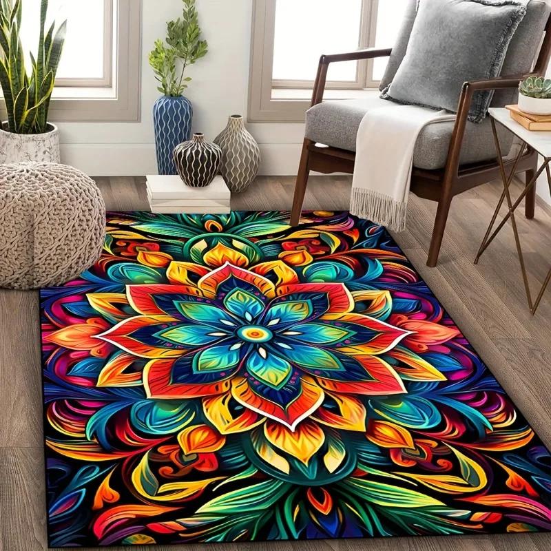 1 шт. Винтажные ковры с узором мандалы и цветов, волоконные коврики, коврик для ванной, для спален, гостиной, в богемном стиле, украшение для дома