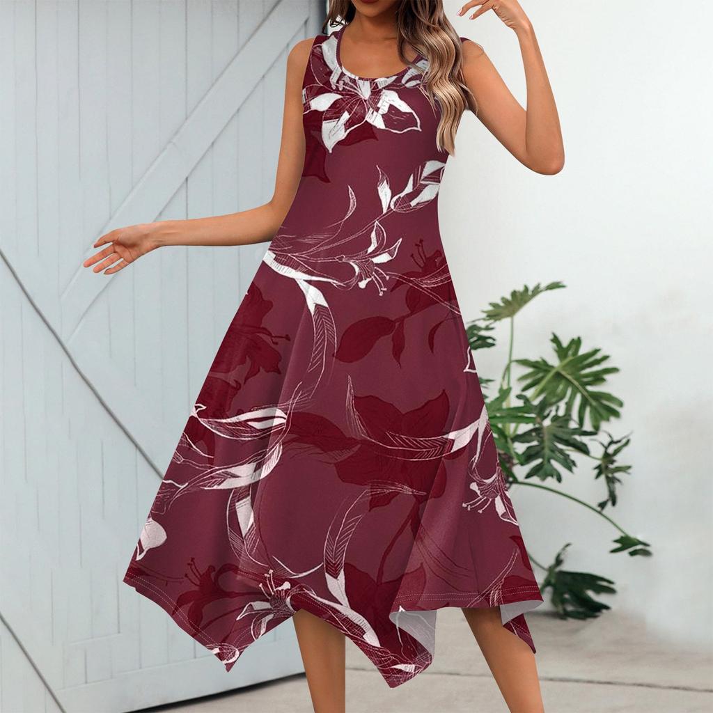 Женское повседневное модное платье без рукавов с круглым вырезом и нерегулярным подолом