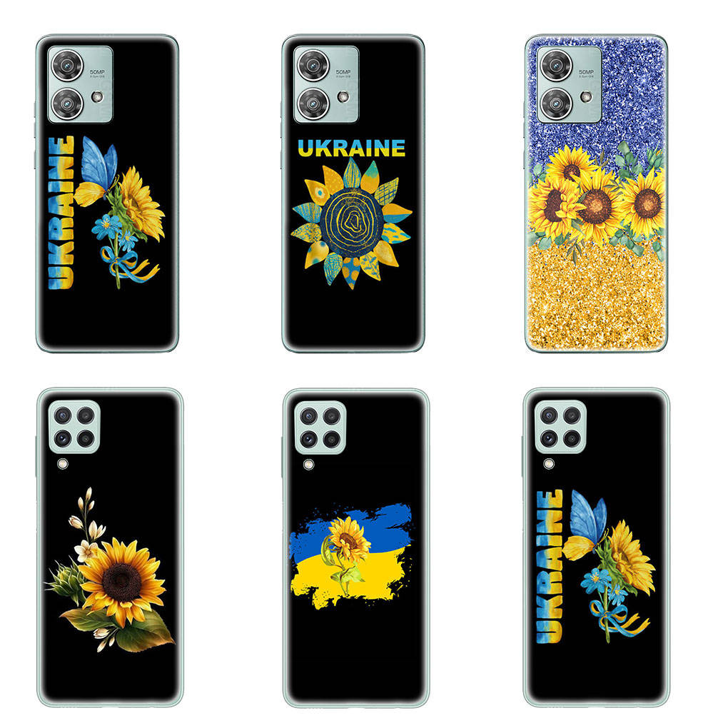 Чехол для Motorola Moto Edge 40 30 neo G54 G24 G84 iPhone 15 14 Xiaomi Redmi Note 13 12 11 Pro Samsung Galaxy A54 с изображением подсолнуха и карты Украины с украинским флагом