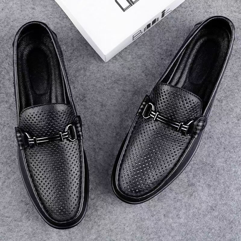 Туфли Doudou 2025 новые мужские туфли летние дышащие кожаные туфли на одной педали ленивые туфли из мягкой кожи с мягкой подошвой мужские