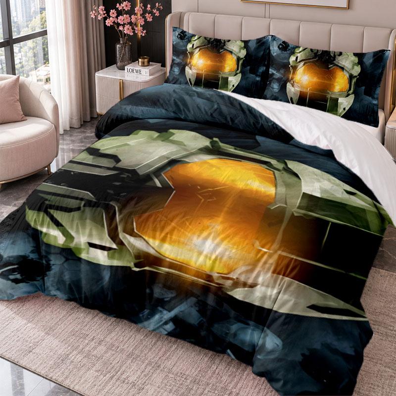 Halo 3Pcs Bedding Set Duvet Cover With Two Pillowcases For Bedroom Home Decoration