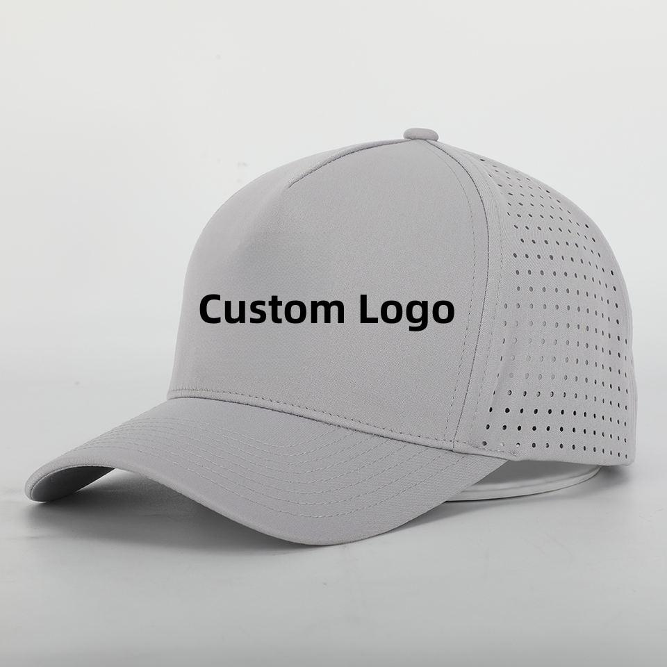 Custom Logo Embroidery Print 5-6 Panels Laser Cut Hole Baseball Cap Waterproof Performance Sports Dad Hat & Golf Cap
