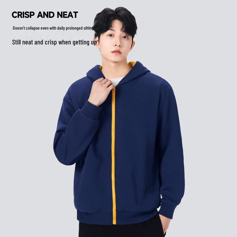 MINISO Men's Heavyweight Contrast Color Zip-Up Hooded Sweatshirt