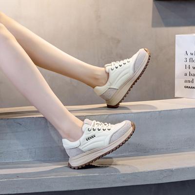 Женские кроссовки из коровьей кожи осень/зима 2024 года — толстая подошва, универсальная повседневная спортивная обувь