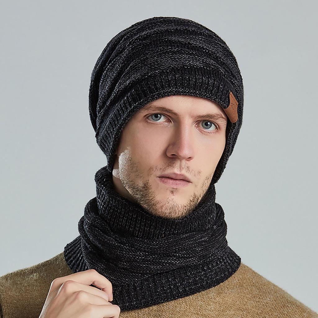 Men And Women's Woolen Cap Thickening Warm Ear Cold Knitting Cap Two Sets