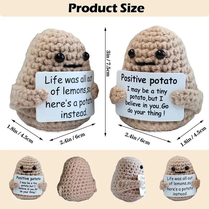 1-10PCS Positive Energy Potato Mini Handmade Plush Knitted Doll with Card Fun Stress Relieving Knitted Doll Home Decoration