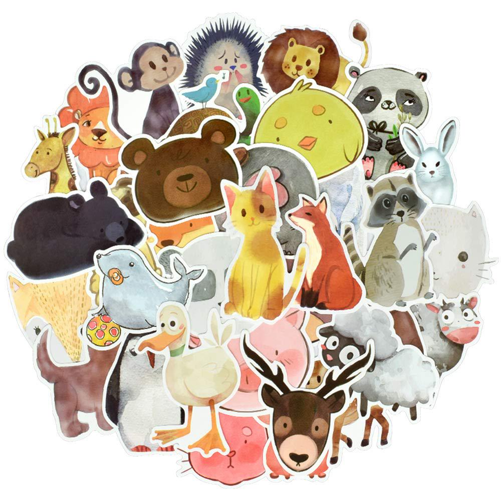 50 PCS Watercolor Animals Sticker Kids Toys Gifts Colorful Cute Cartoon Stickers To DIY Laptop Luggage Skateboard Guitar Decals