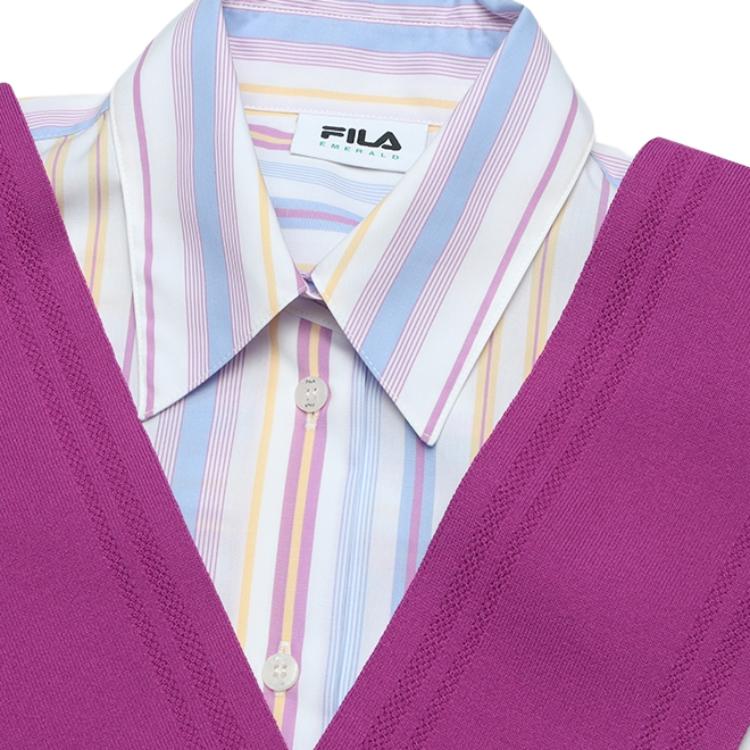Fila SS24 Полностью принтованная полосатая однобортная повседневная модная рубашка-шаль с длинным рукавом женская рубашка Бугенвиллия-розовый F11W424401FPK