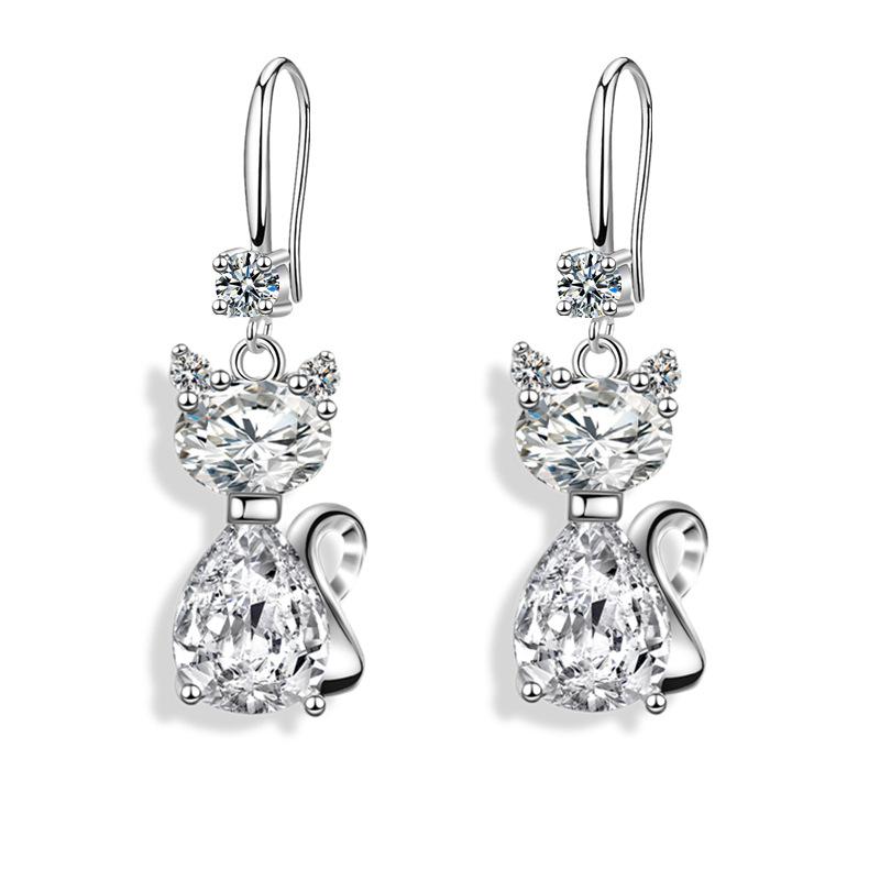 Женские серьги-капли с милым котом, синие, розовые, белые, висячие серьги с животными, модные свадебные украшения серебряного цвета