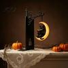 Heavy Duty Book Ends Gothic Metal Bookends with Hanging Light, Cat Raven Ghost Decorative Black Moon Support Bookshelf Lamp, Vintage Church