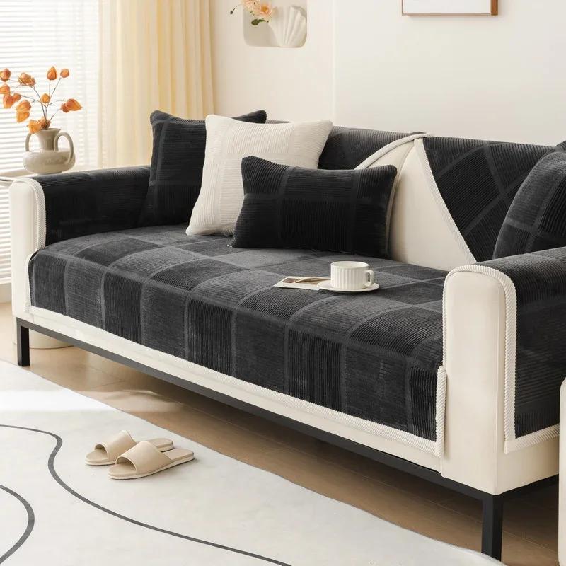 Nordic Soft Plush Sofa Cover Non-Slip Solid Color Thick Sofa Cushion Simple Style Sofa Towel  for Living Room Home Couch Decor