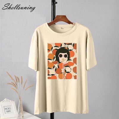 Shellsuning винтажные футболки с графическим принтом для женщин, летние повседневные базовые черные топы, женские свободные хлопковые футболки с короткими рукавами