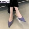 Luxury Furry Slippers Women Pointed Toe Mules Shoes Designer Fur Slides Dress Low Heels 2025 Winter Fad Suede Cotton Botas Mujer