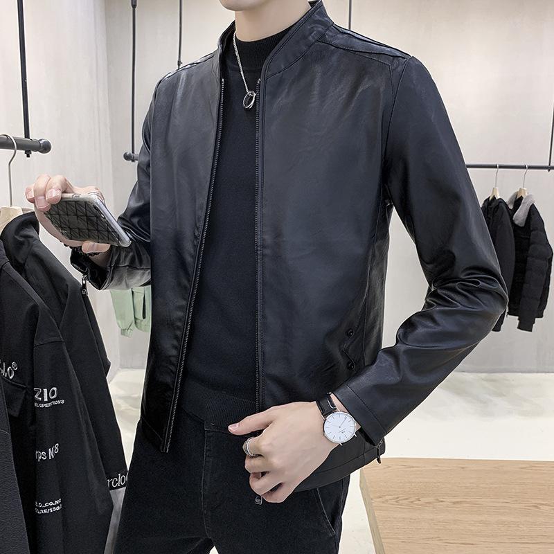 Весна и осень Новая мужская кожаная куртка Корейская версия Тонкая повседневная модная трендовая куртка из искусственной кожи