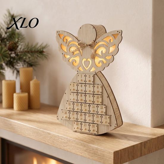 Christmas Storage Organizer Wooden Angel Advent Calendar with 24 Drawers, Countdown Holiday Home Decoration to Tabletop for Winter Party Favors