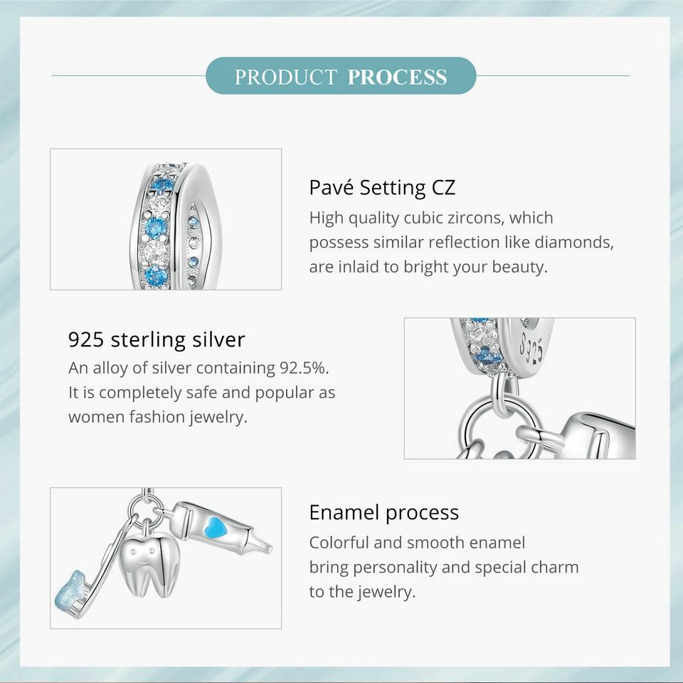 WOSTU Стерлингового серебра 925 пробы, набор из трех частей, зубная щетка, подвески, подвески, зубные бусины для женщин, браслет и ожерелье, ювелирные изделия