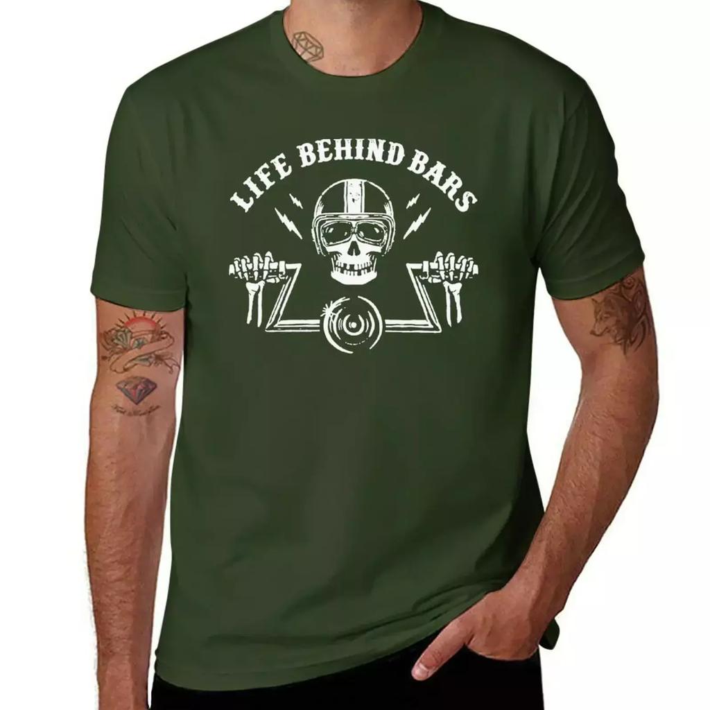 Motorcycle Life Behind Bars Cool Motorcycle Skeleton Decal Biker Humor Route 66 Funny Motorcycle T-Shirt