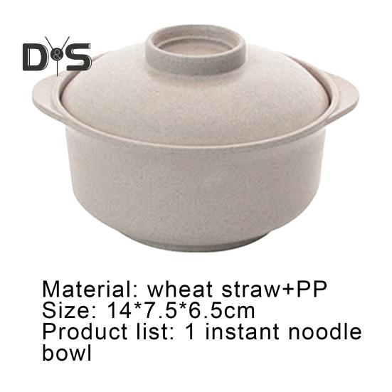 Instant Noodles Bowl Wear-resistant with Lid Wheat Straw Salad Rice Bowl Tableware for Cereal