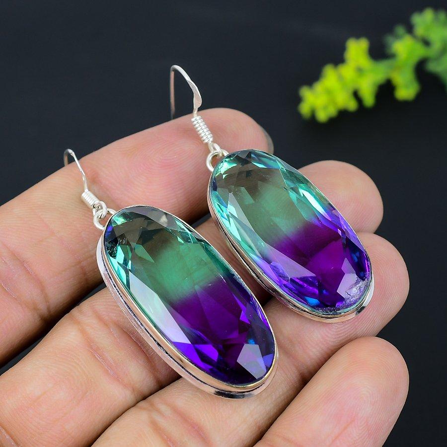 Bi-Color Tourmaline Gemstone 925 Sterling Silver Gift Jewelry Earring 2.21" Y9I10