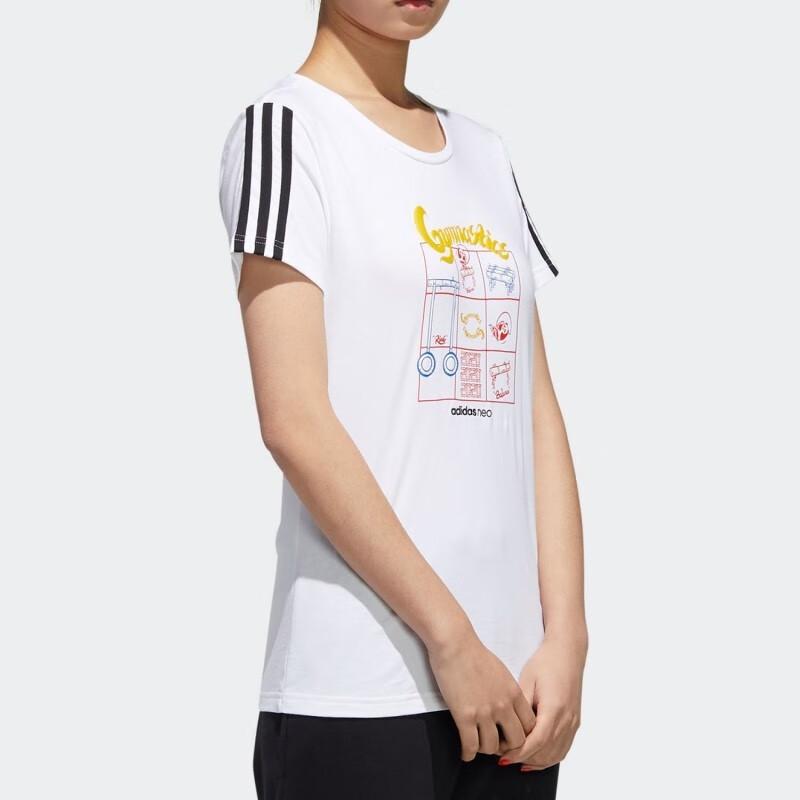 adidas Нео три полоски с цветным блоком и принтом, футболка с круглым вырезом и короткими рукавами, женские топы, белый GK1568