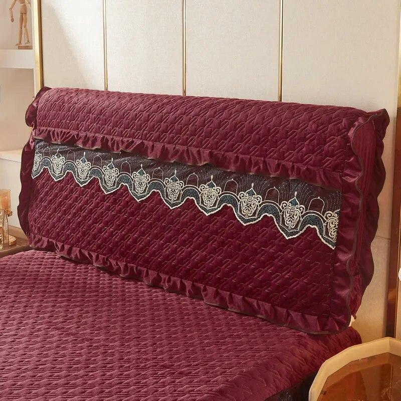 Кружевные чехлы на изголовье кровати, плюшевые бархатные двойные стеганые чехлы Queen King, защита от столкновений, полное покрытие, защита спины с карманом