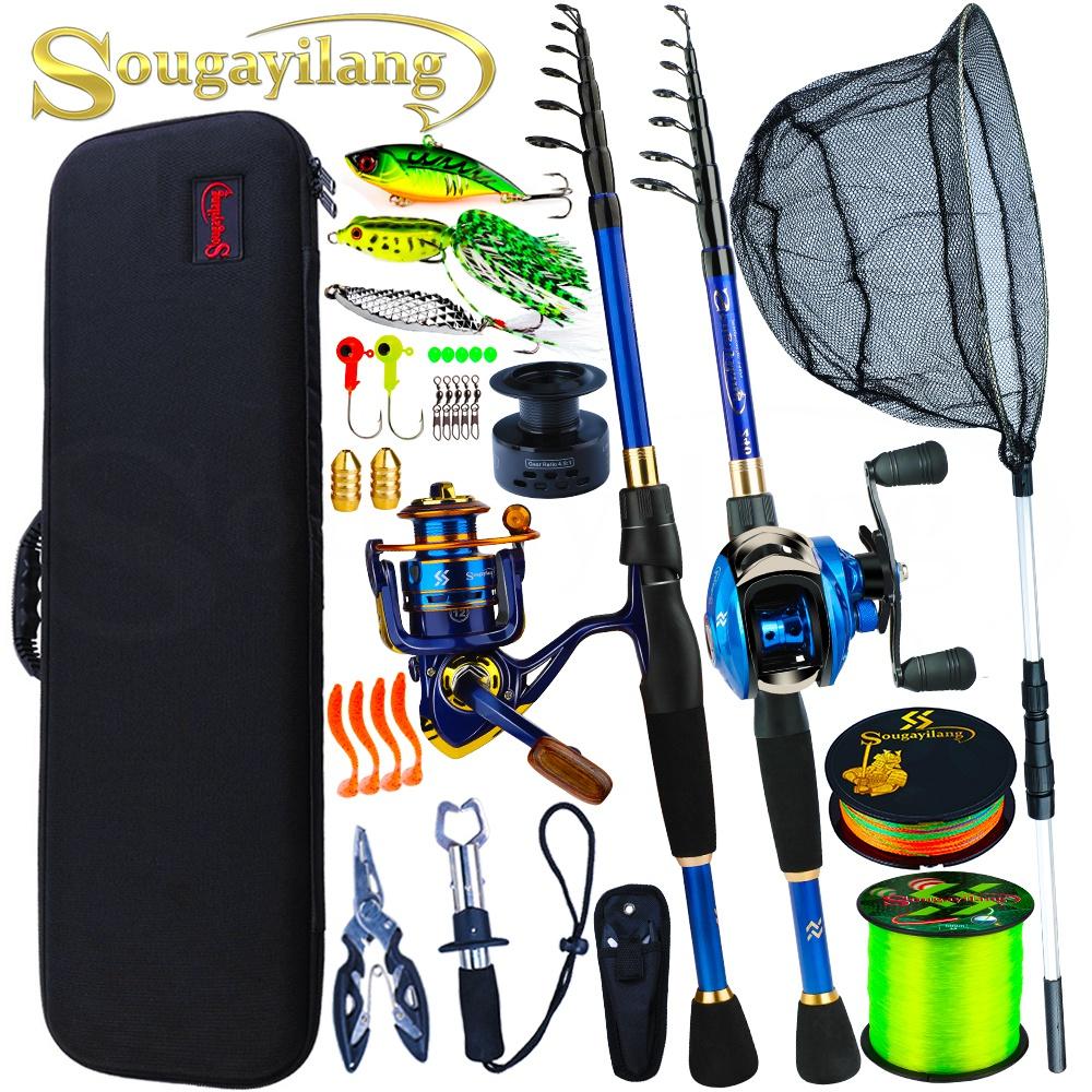 SOUGAYILANG Fsihing Rods and Reels ComboTravel Telescopic Spinning Casting Rod with Spinning Reel Baitcasting Fishing Carrier Bag Fishing Line Lure