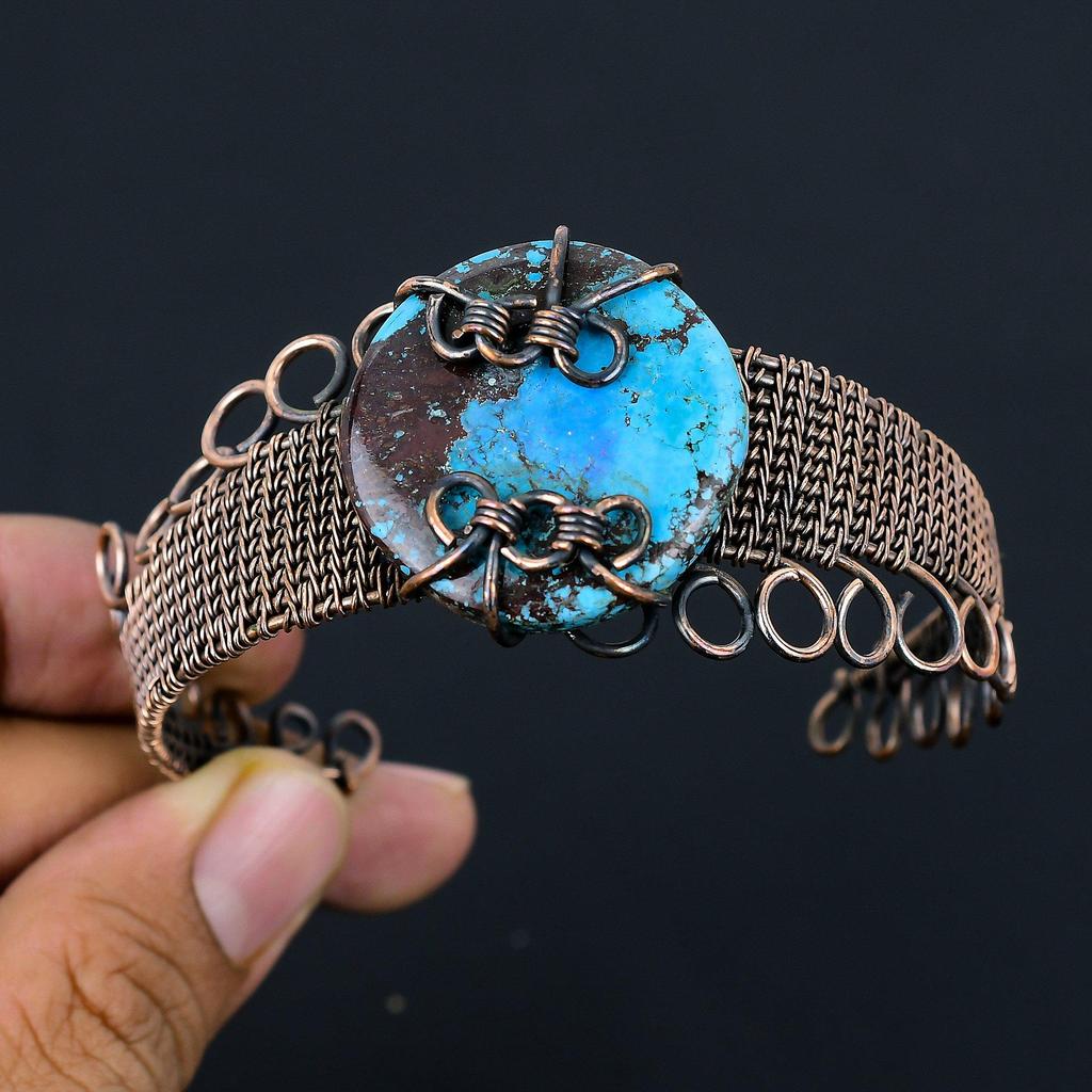 Тибетский бирюзовый браслет из чистой медной проволоки, обернутый ювелирными изделиями ручной работы, регулируемый браслет